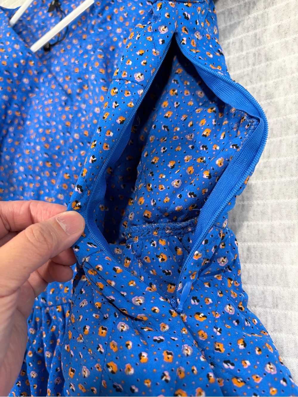 Blue Puff Sleeve Floral Quilted Mini Dress - Picture 7 of 7